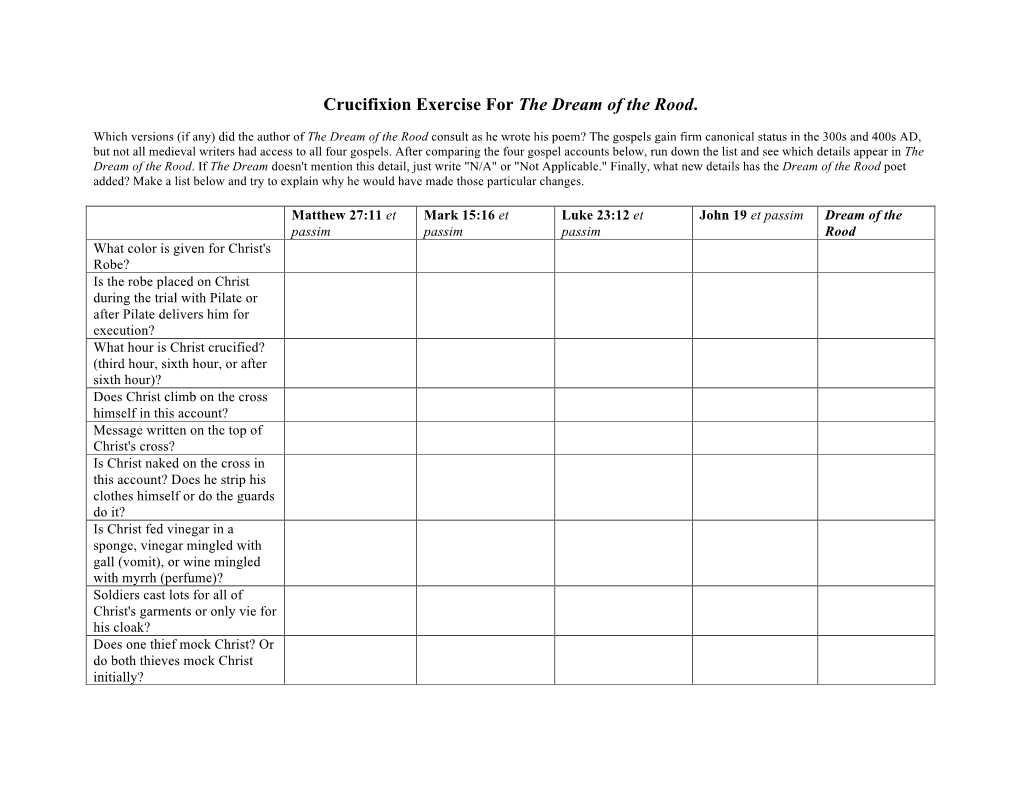 Crucifixion Exercise for the Dream of the Rood