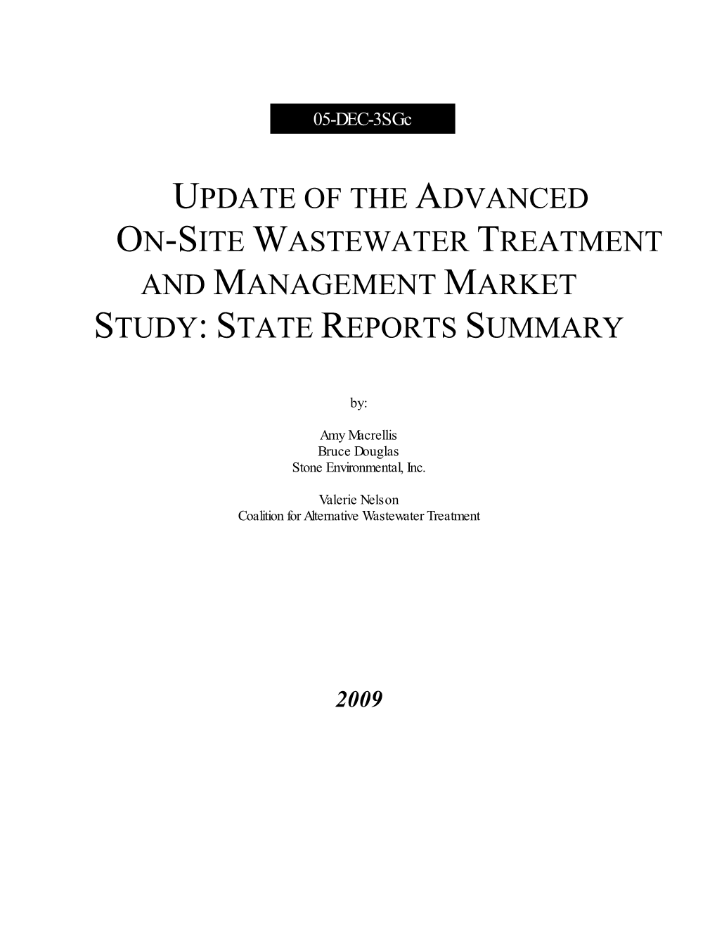 Update of the Advanced On-Site Wastewater Treatment and Management Market Study: State Reports Summary