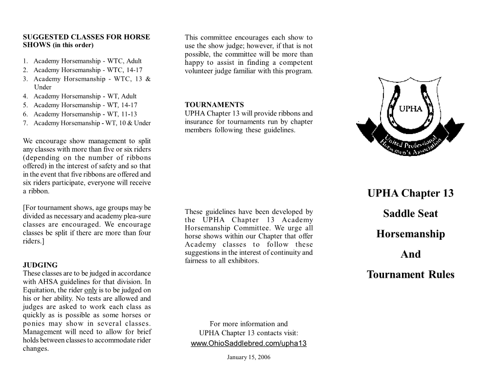 UPHA Chapter 13 Saddle Seat Horsemanship and Tournament