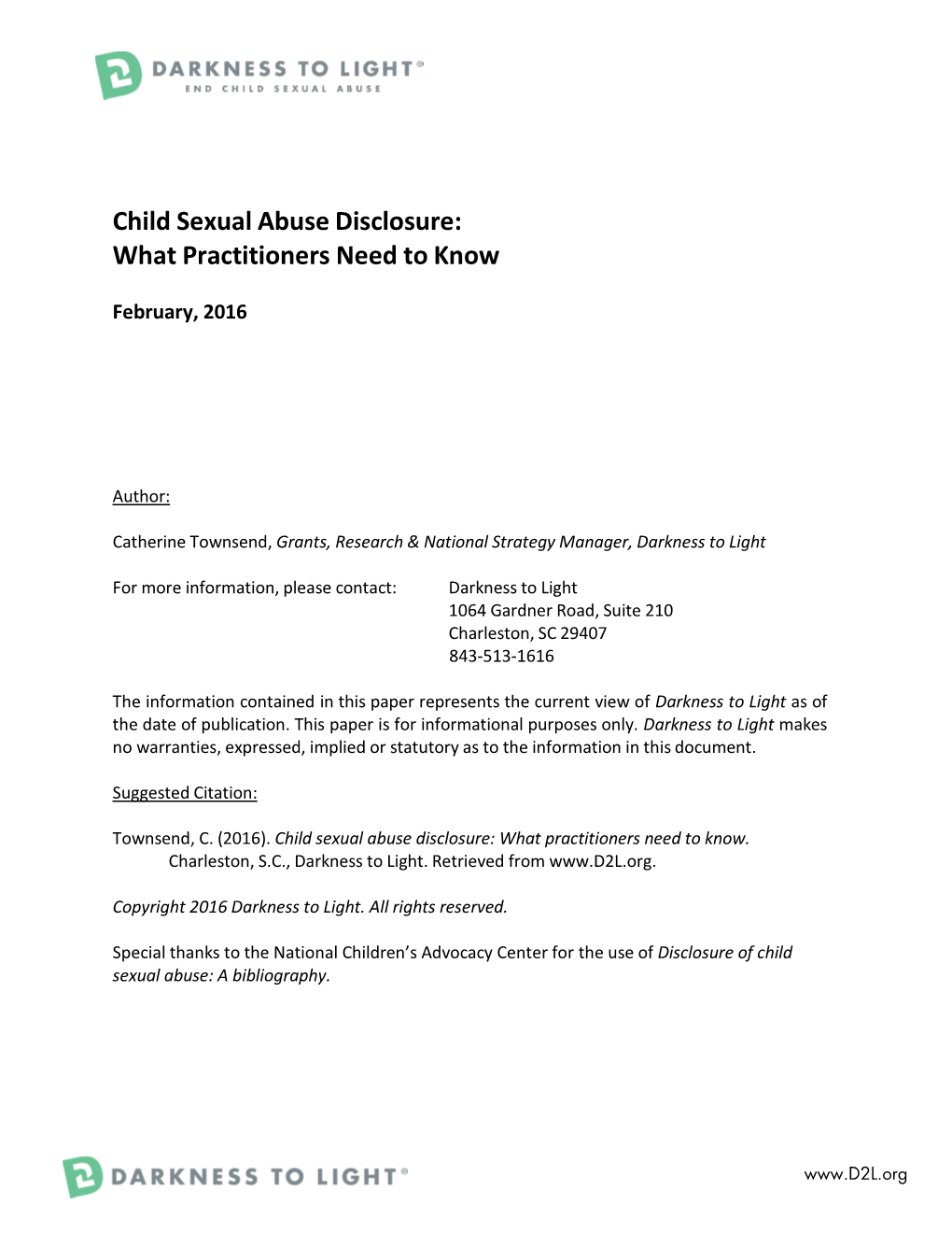 Child Sexual Abuse Disclosure: What Practitioners Need to Know