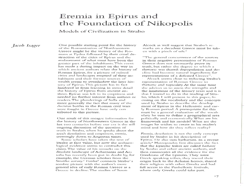 Eremia in Epirus and the Foundation of Nikopolis