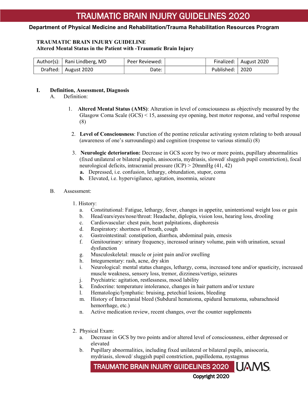 Traumatic Brain Injury Guidelines 2020