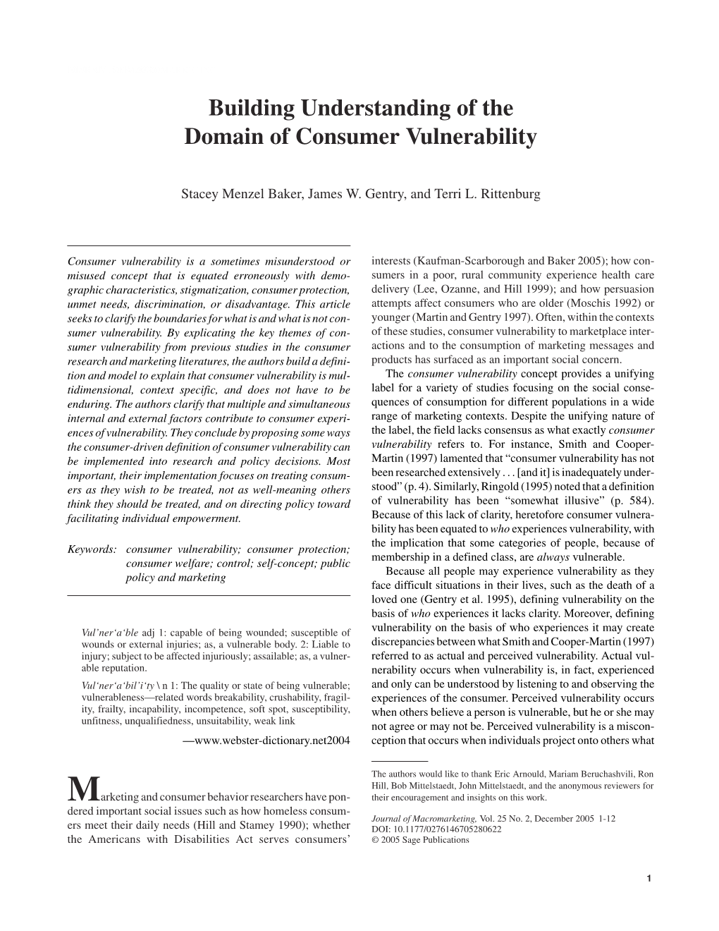 Building Understanding of the Domain of Consumer Vulnerability