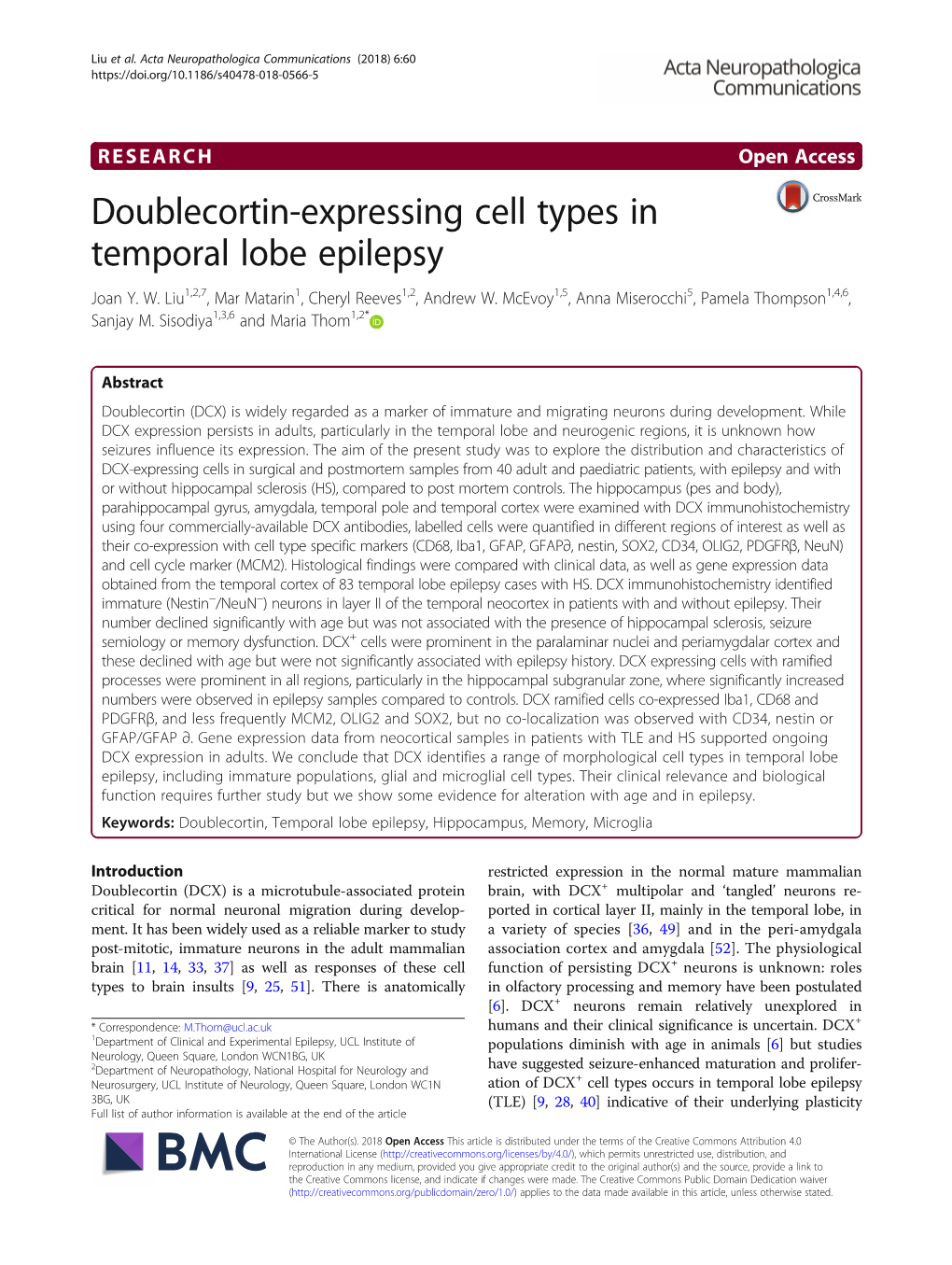 Doublecortin-Expressing Cell Types in Temporal Lobe Epilepsy Joan Y