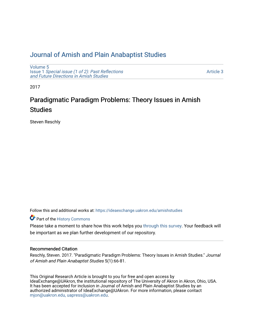 Theory Issues in Amish Studies