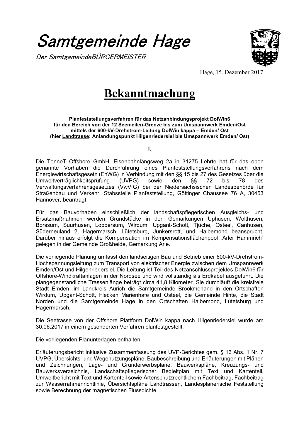 Samtgemeinde Hage Der Samtgemeindebürgermeister