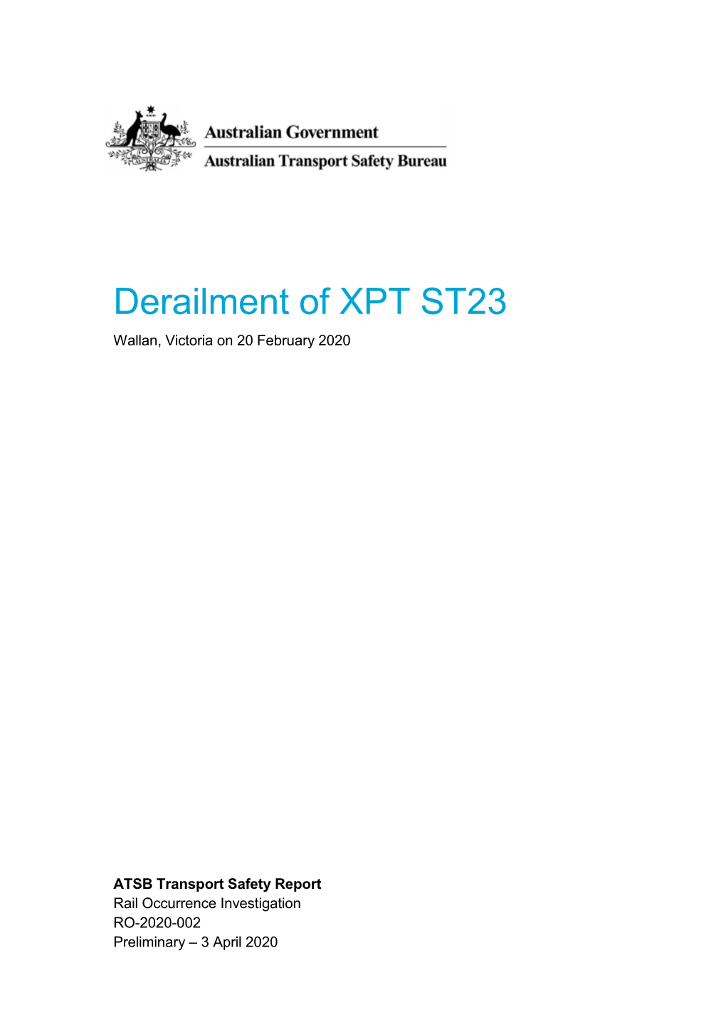 Derailment of XPT ST23 Wallan, Victoria on 20 February 2020