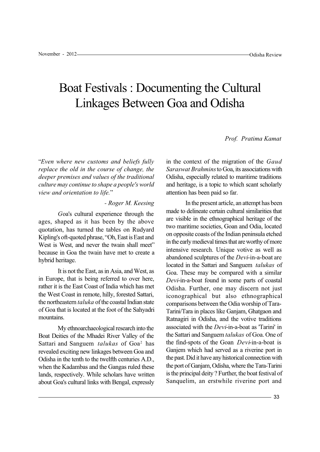 Boat Festivals : Documenting the Cultural Linkages Between Goa and Odisha