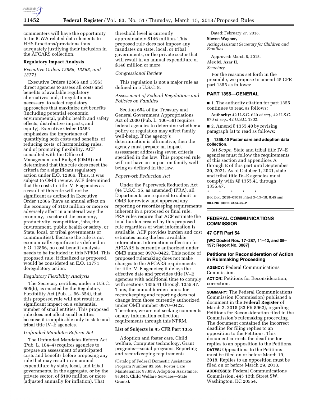 Federal Register/Vol. 83, No. 51/Thursday, March 15, 2018