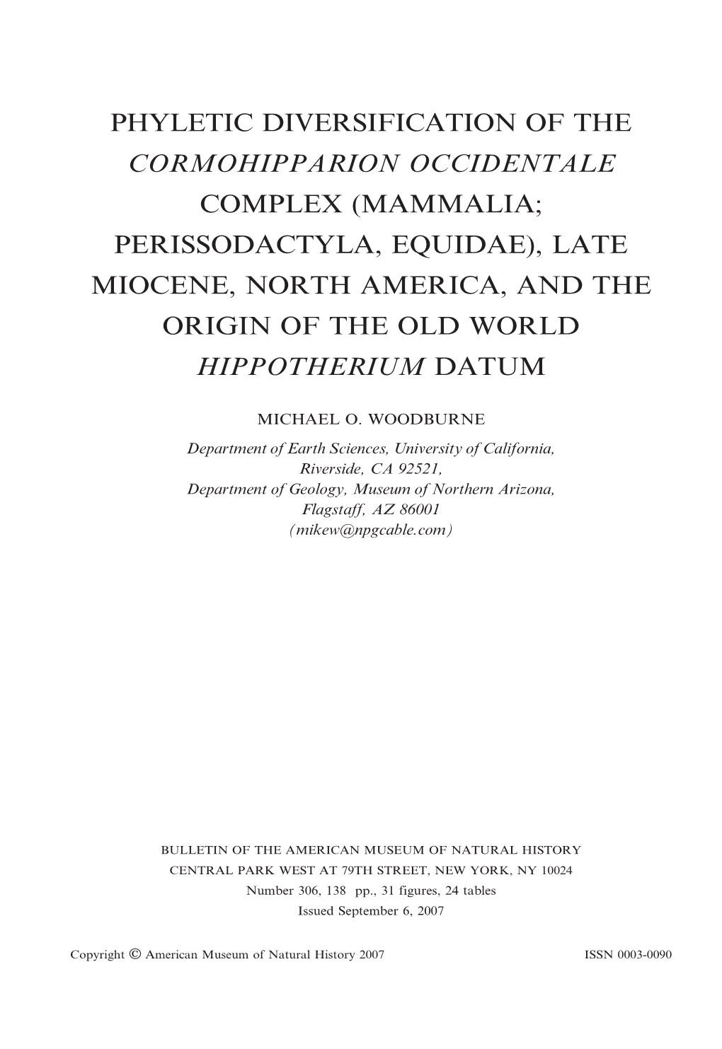 Phyletic Diversification of the Cormohipparion