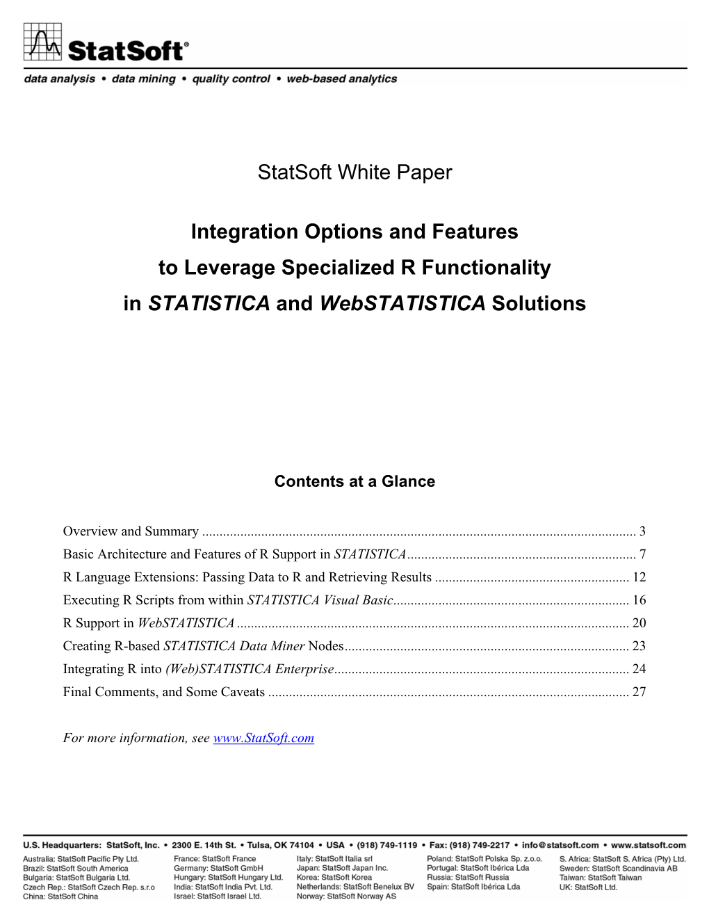 Statsoft White Paper Integration Options and Features to Leverage