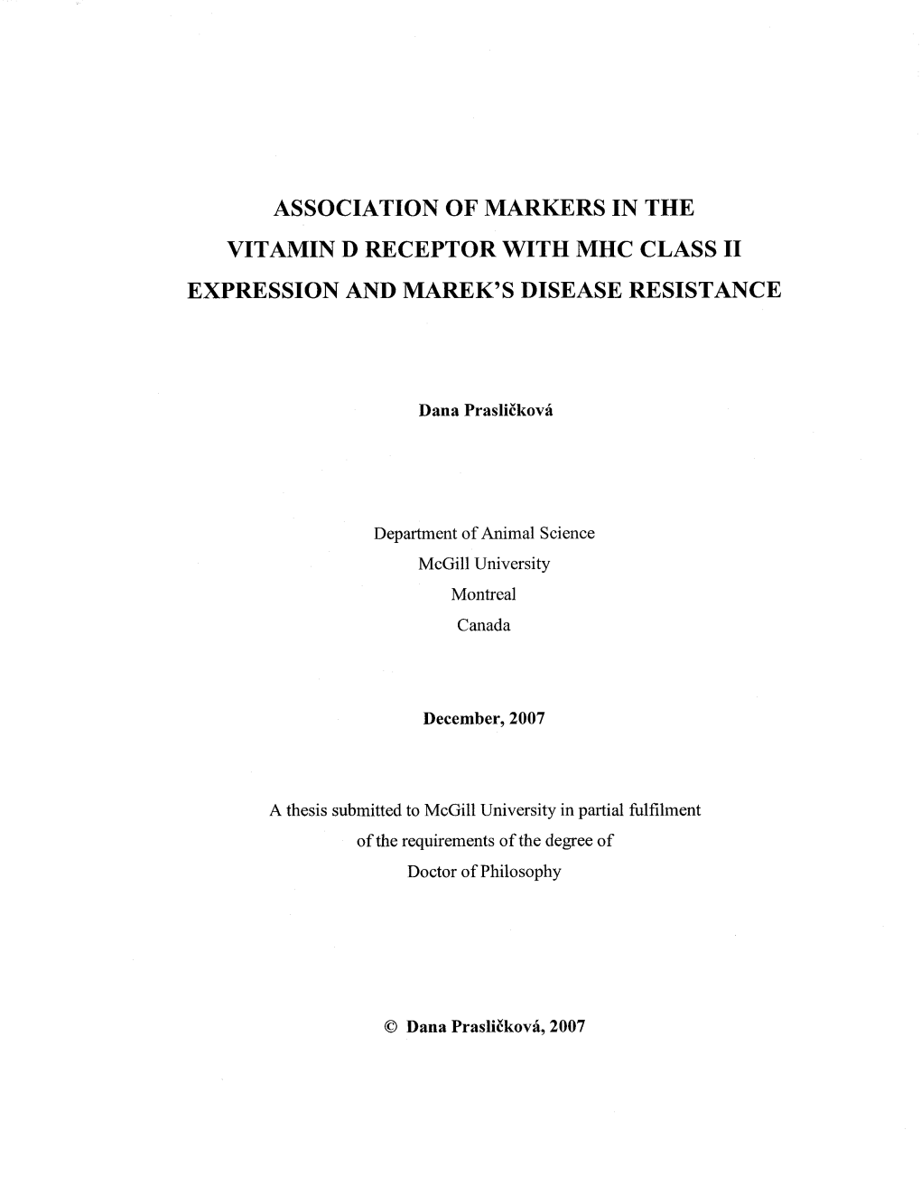 Association of Markers in the Vitamin D Receptor with Mhc Class Ii Expression and Marek's Disease Resistance