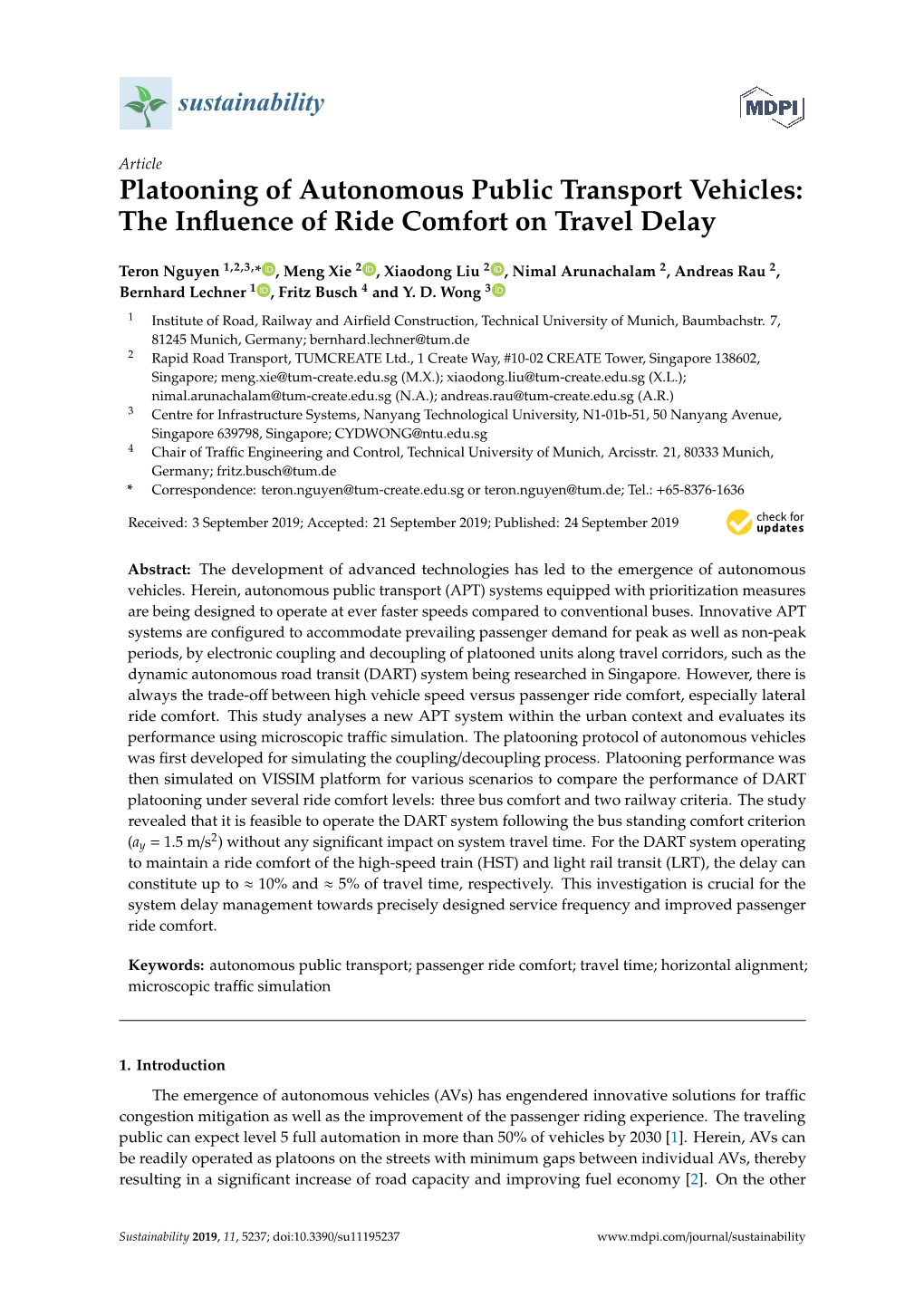 Platooning of Autonomous Public Transport Vehicles: the Inﬂuence of Ride Comfort on Travel Delay