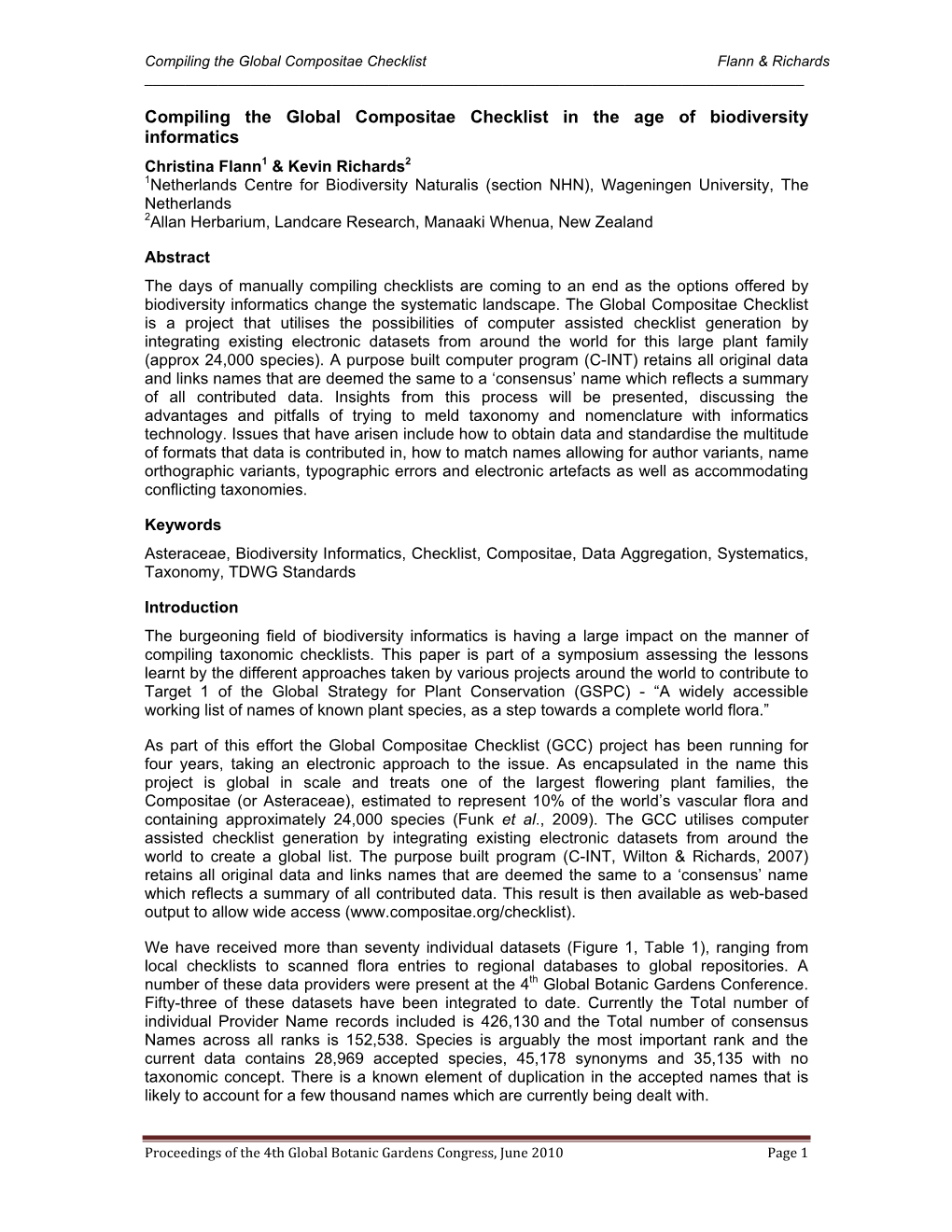 Compiling the Global Compositae Checklist in the Age of Biodiversity Informatics