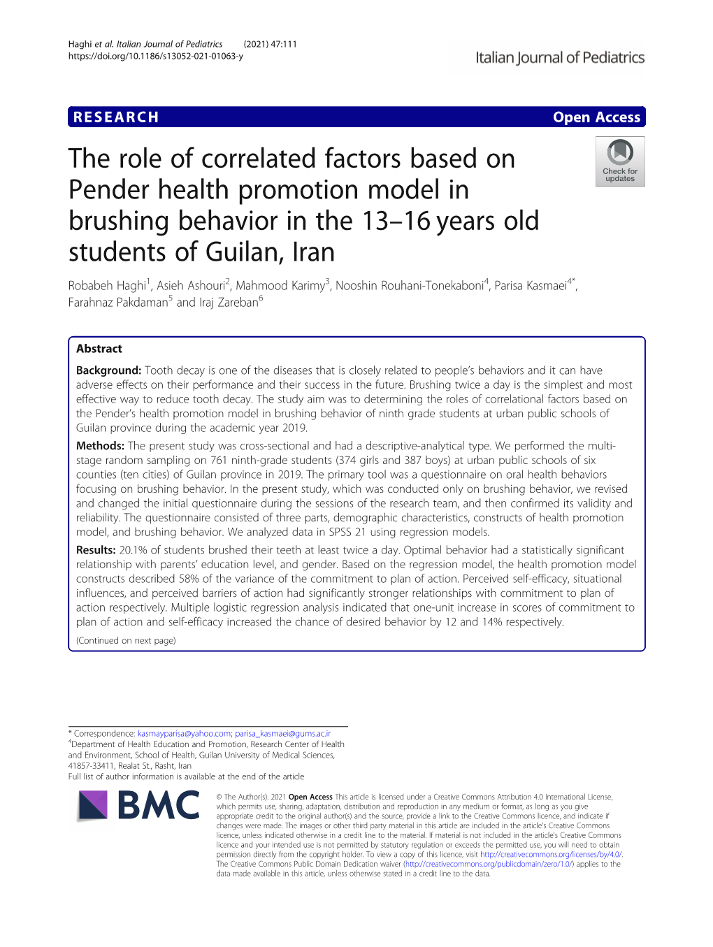 The Role of Correlated Factors Based on Pender Health Promotion Model In