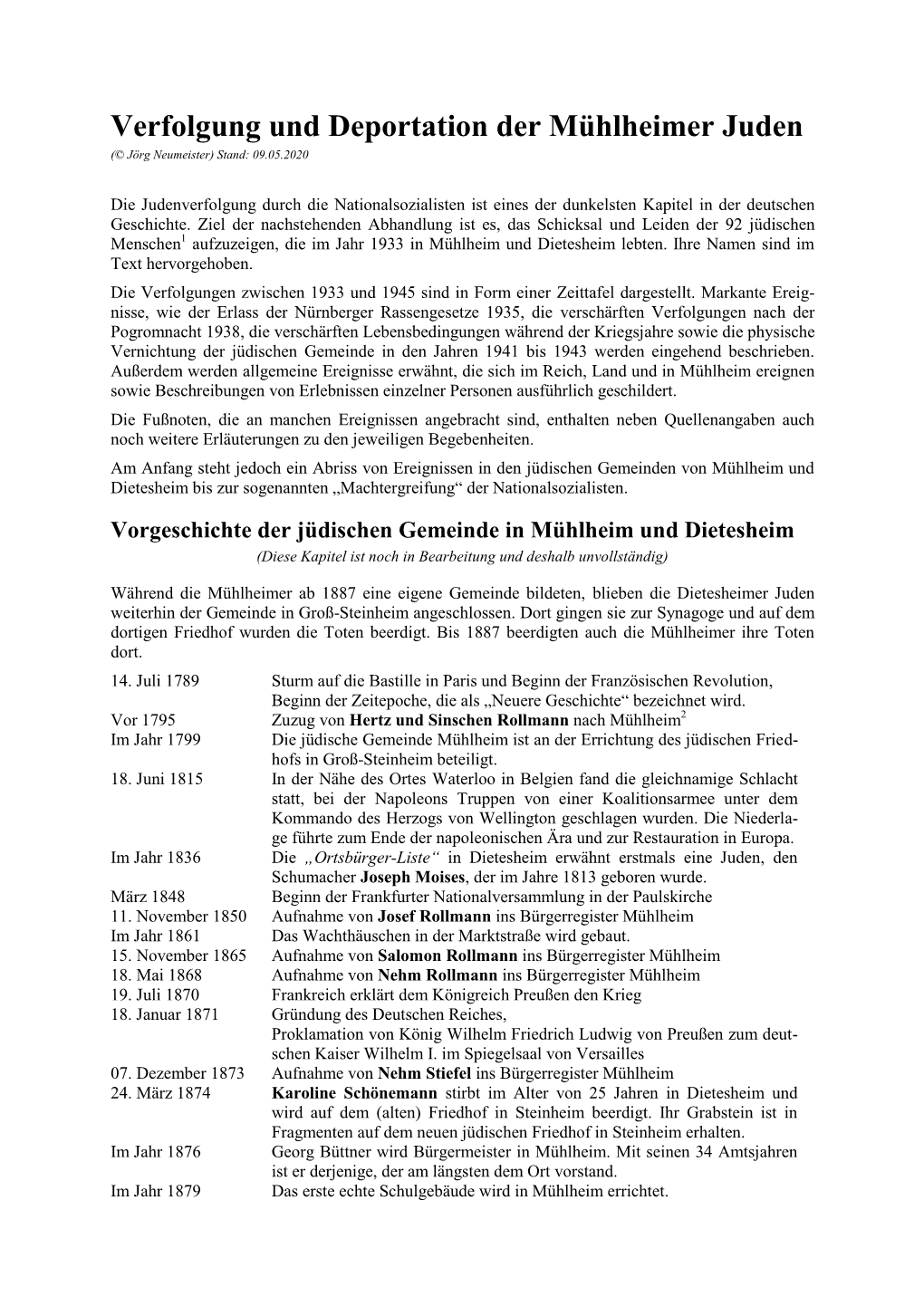 Verfolgung Und Deportation Der Mühlheimer Juden (© Jörg Neumeister) Stand: 09.05.2020