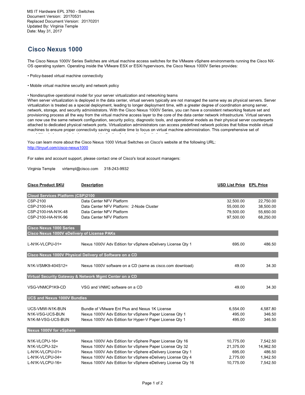 Cisco Workgroup Switching Pricing Guide