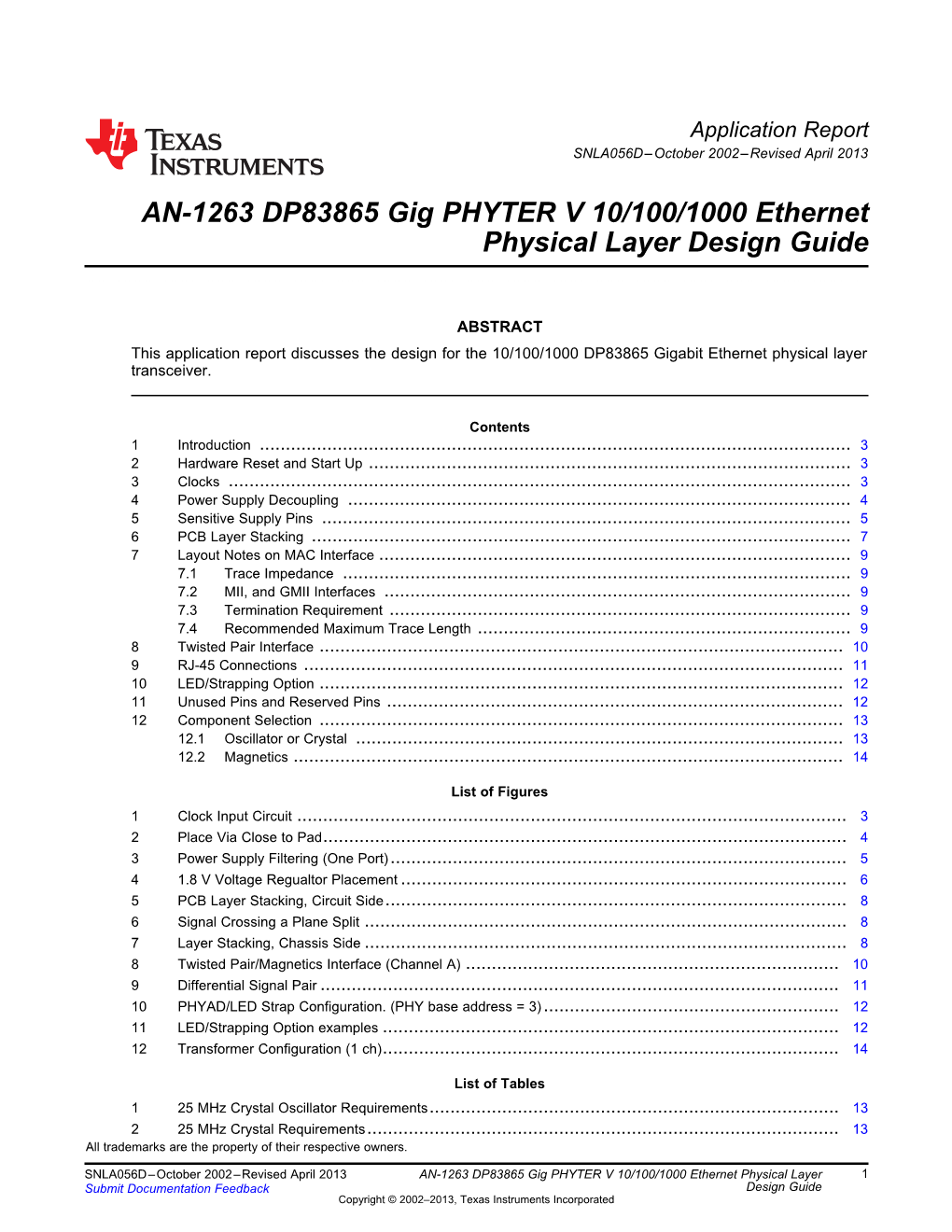 AN-1263 DP83865 Gig PHYTER V 10/100/1000 Ethernet Physical Layer Design Guide