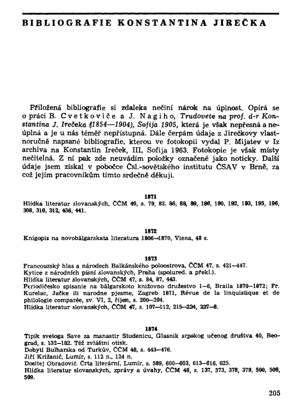 Bibliografie Konstantina Jirečka