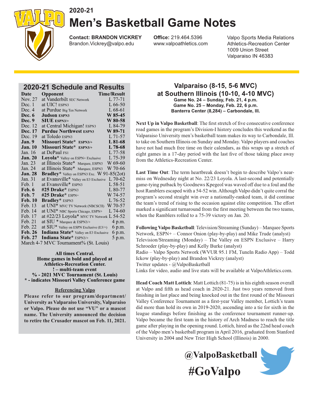 Men's Basketball Game Notes