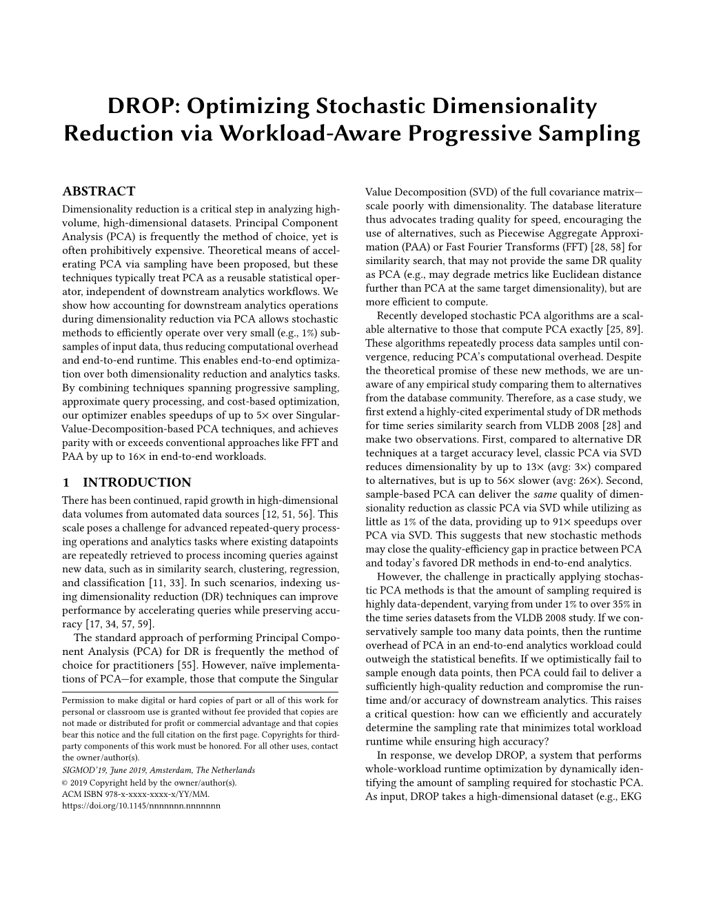 DROP: a Workload-Aware Optimizer for Dimensionality Reduction