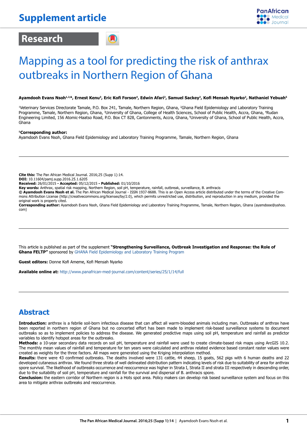 Mapping As a Tool for Predicting the Risk of Anthrax Outbreaks in Northern Region of Ghana