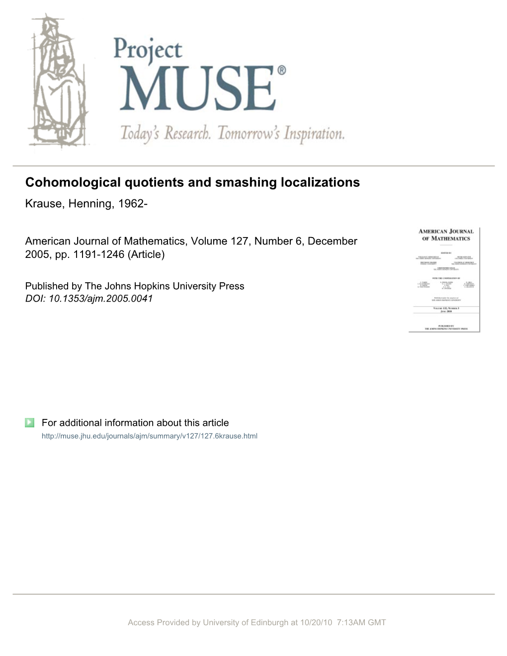 Cohomological Quotients and Smashing Localizations Krause, Henning, 1962