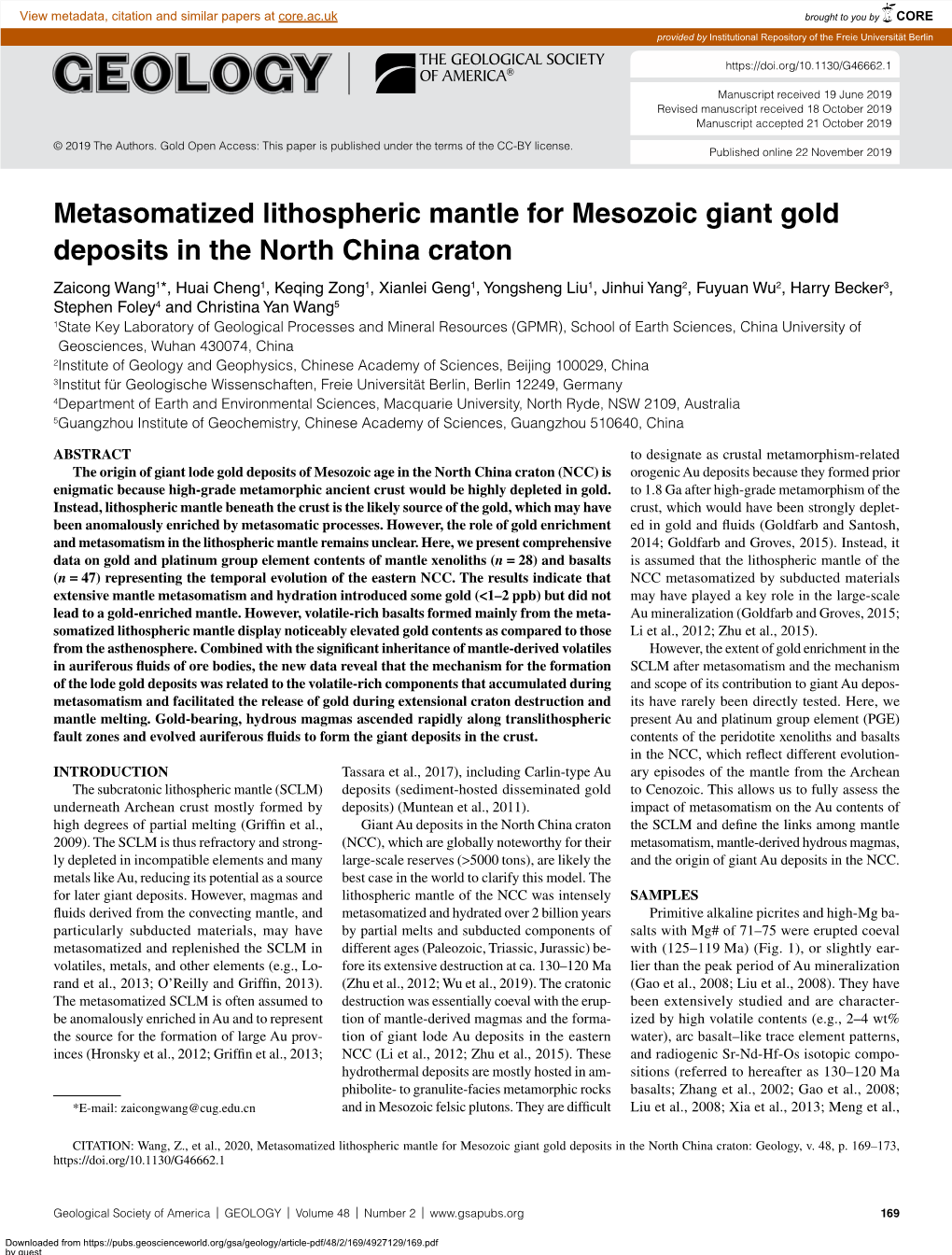 Metasomatized Lithospheric Mantle for Mesozoic Giant Gold