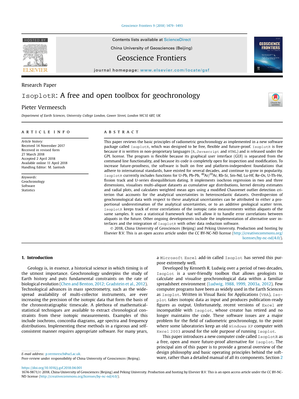 Isoplotr: a Free and Open Toolbox for Geochronology