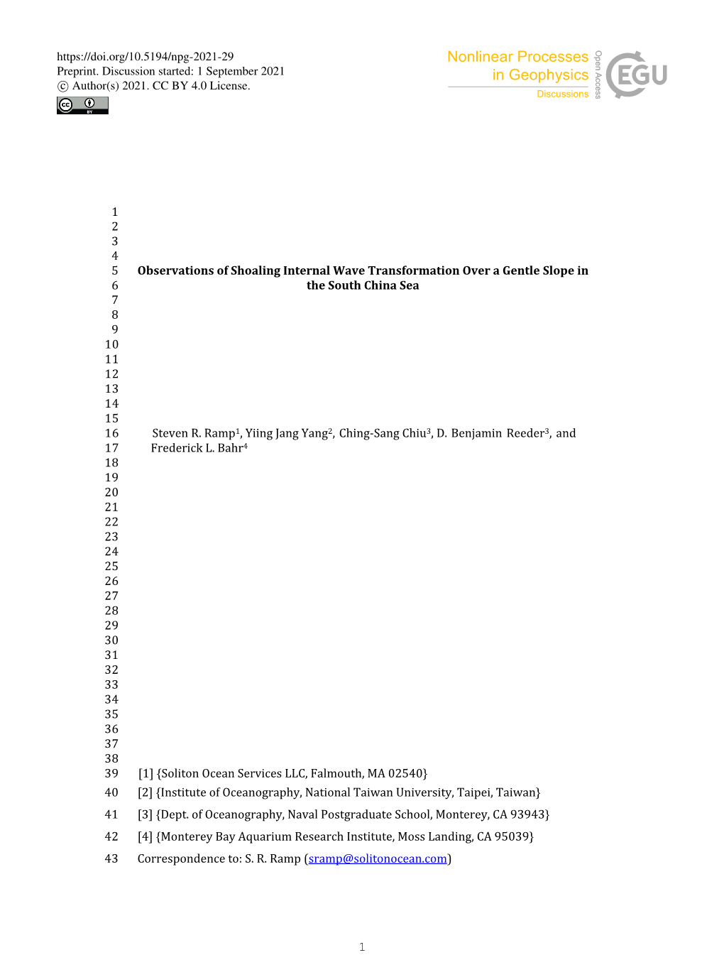 1 2 3 4 Observations of Shoaling Internal Wave