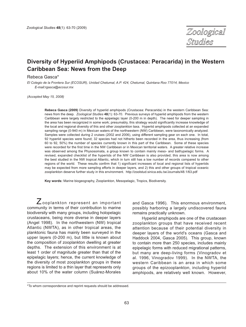 Diversity of Hyperiid Amphipods (Crustacea: Peracarida)