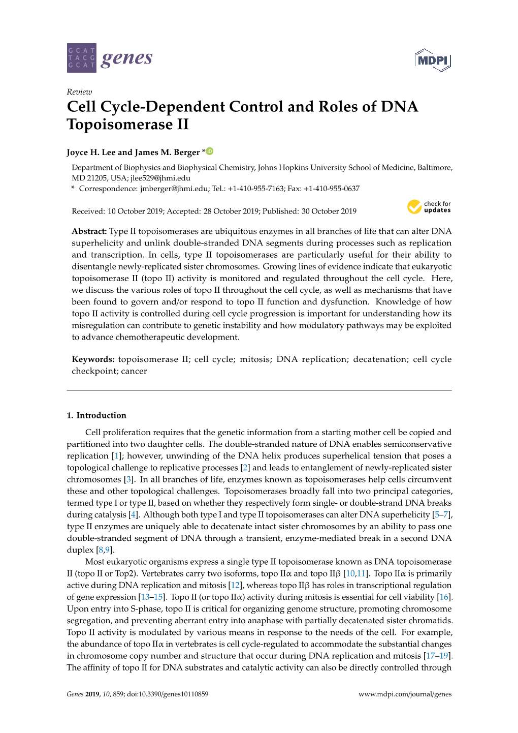 Cell Cycle-Dependent Control and Roles of DNA Topoisomerase II