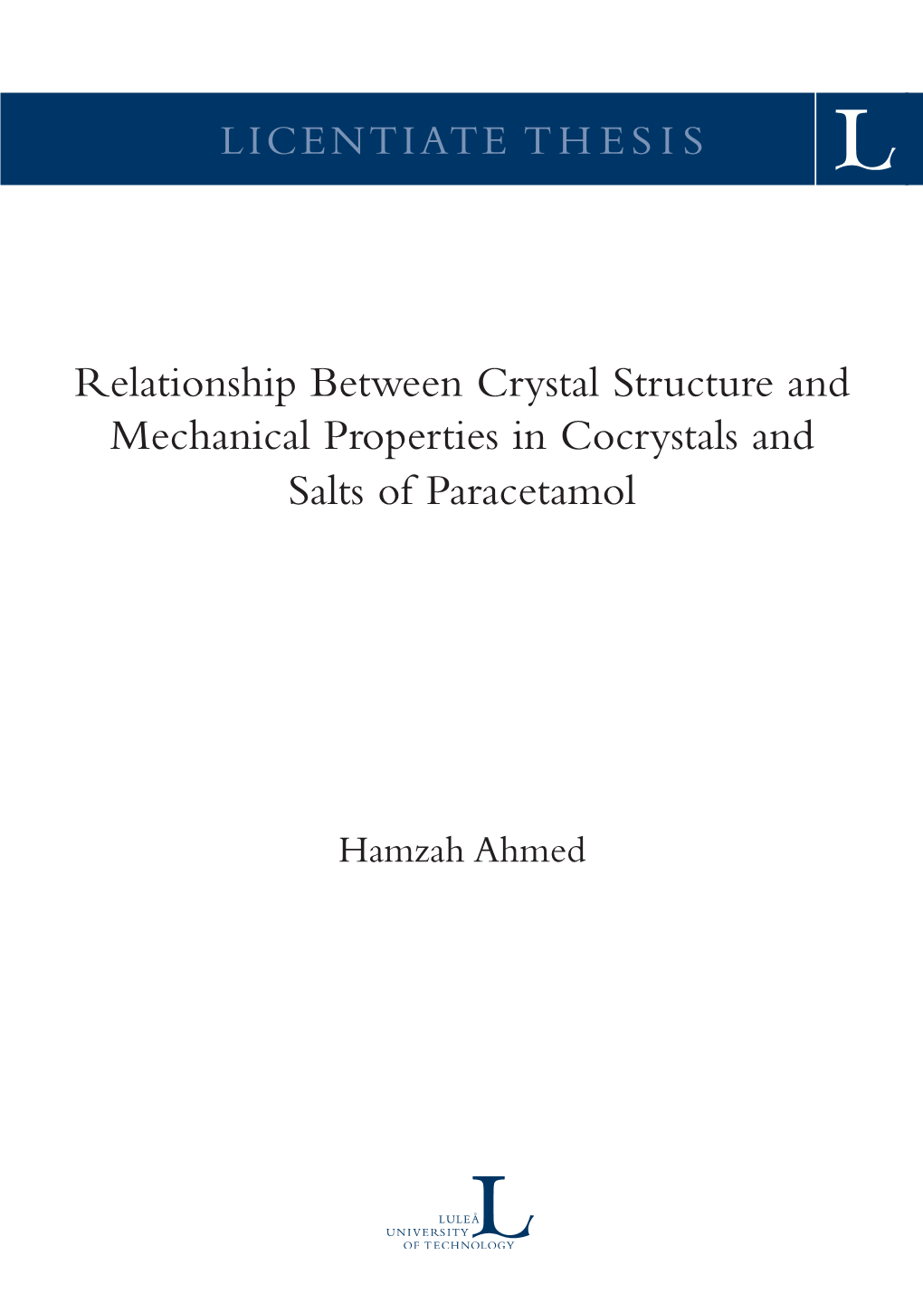 Relationship Between Crystal Structure and Mechanical Properties in Cocrystals and Salts of Paracetamol