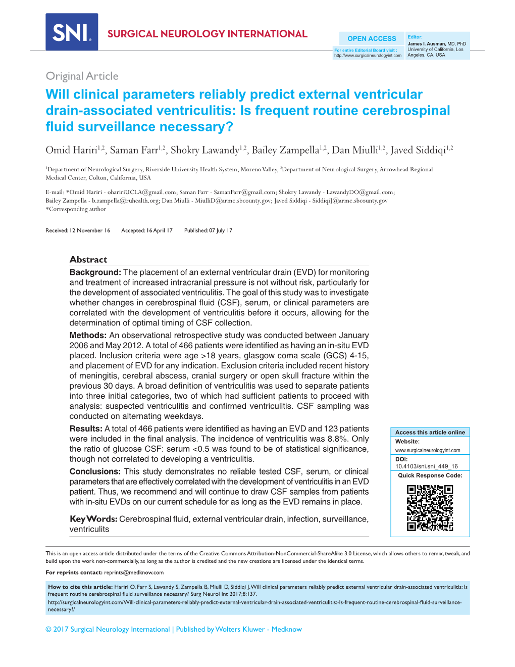 Will Clinical Parameters Reliably Predict External Ventricular Drain