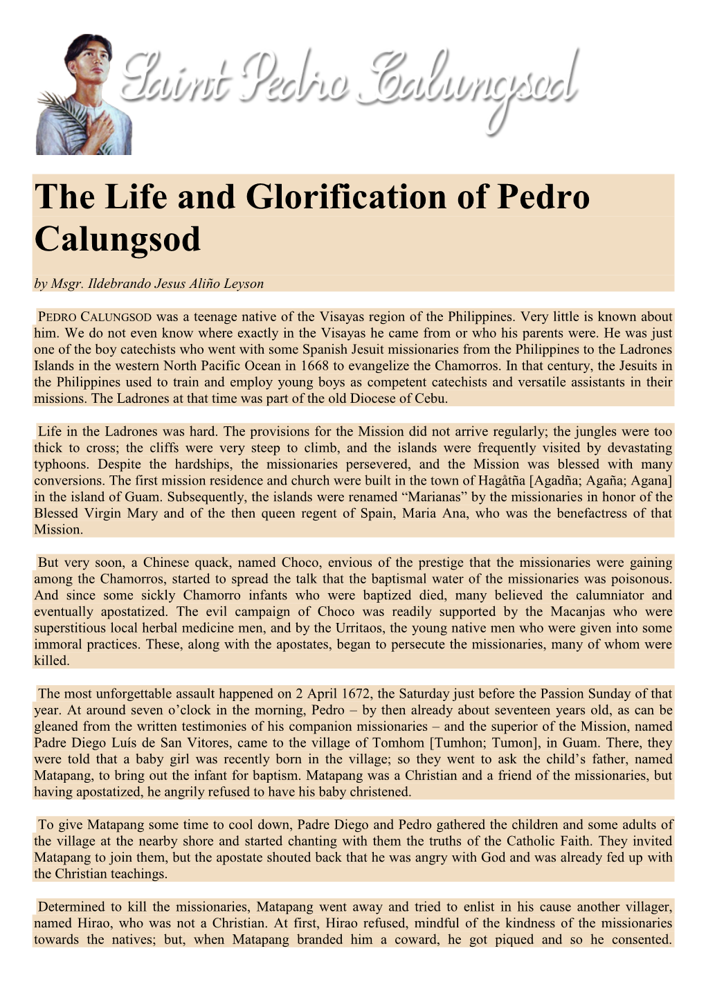 The Life and Glorification of Pedro Calungsod by Msgr