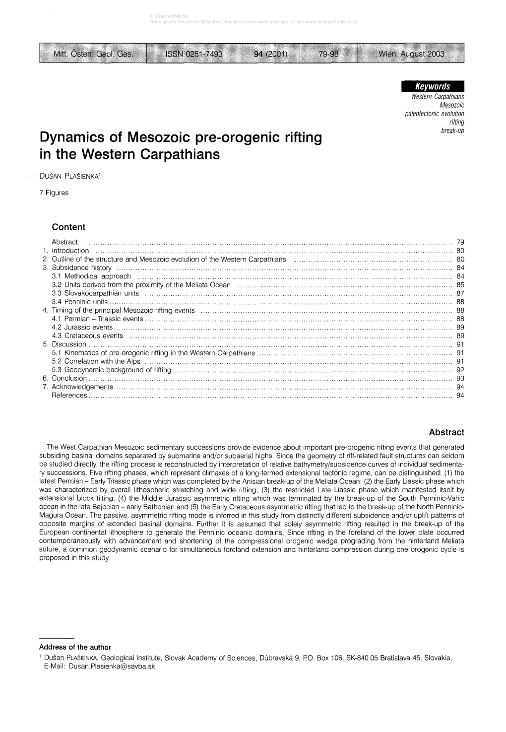 Dynamics of Mesozoic Pre-Orogenic Rifting in the Western Carpathians