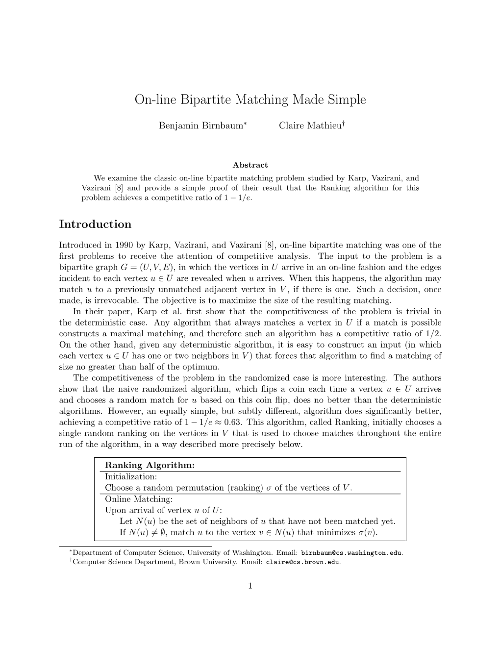 On-Line Bipartite Matching Made Simple