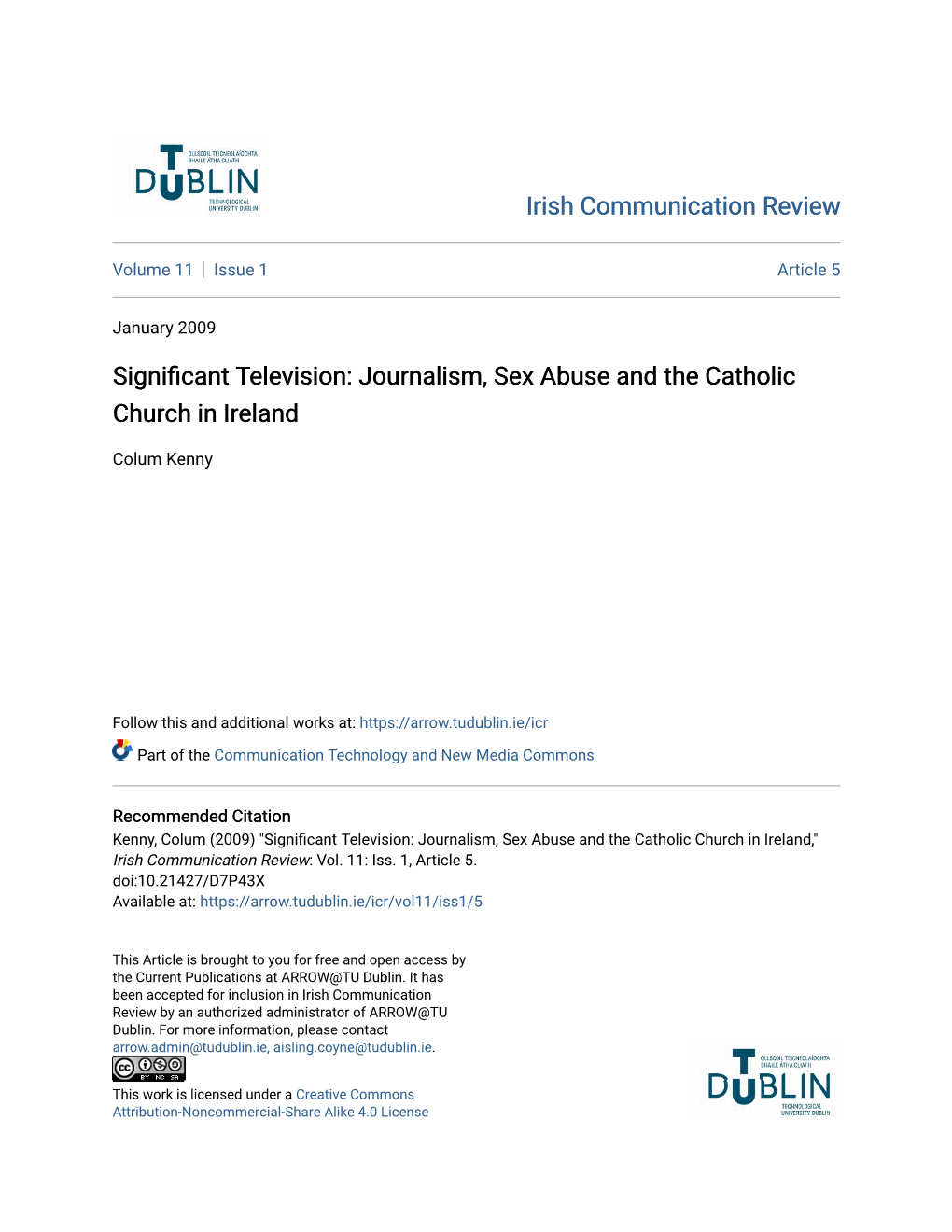 Significant Television: Journalism, Sex Abuse and the Catholic Church In