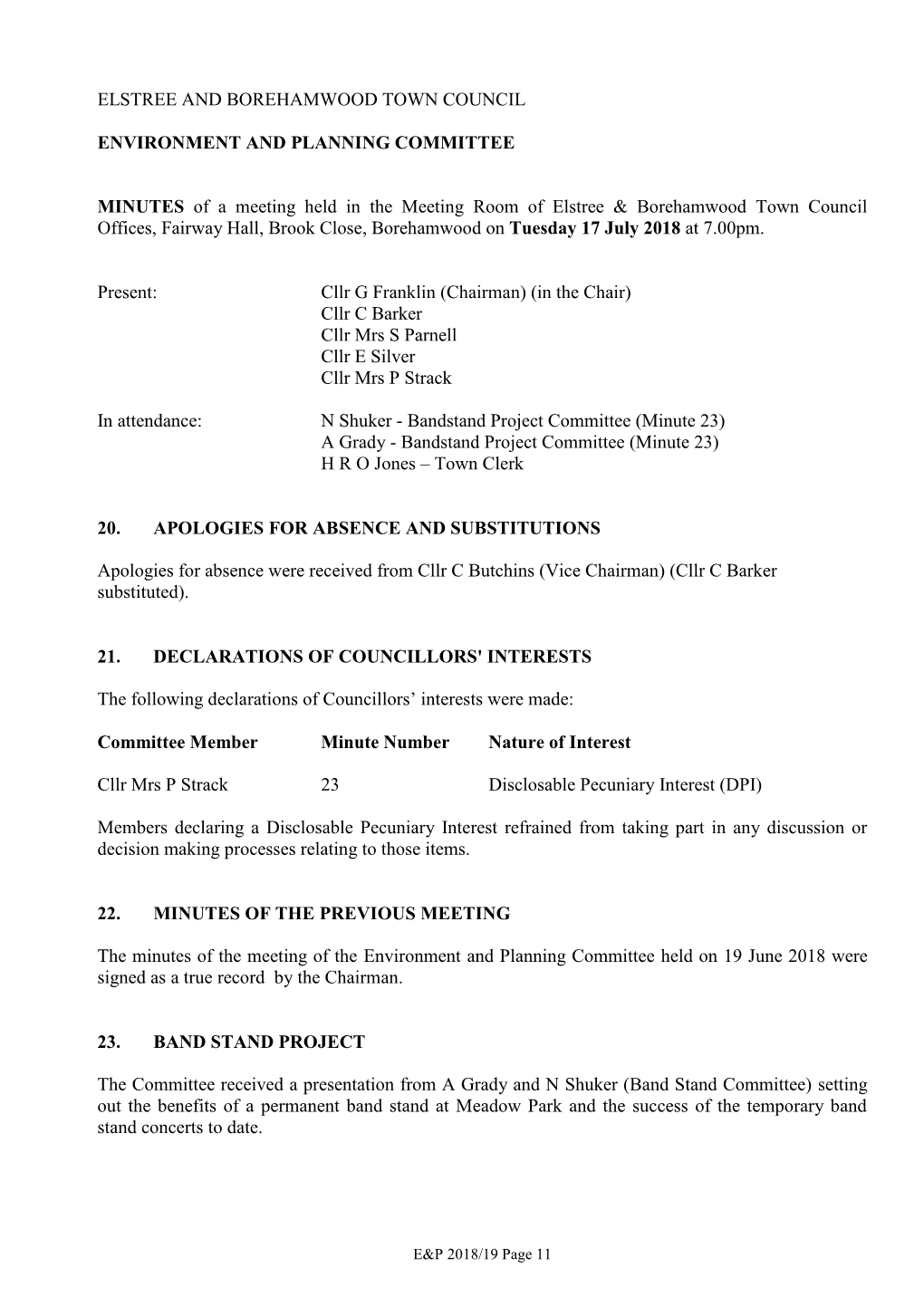 Environment & Planning Agenda