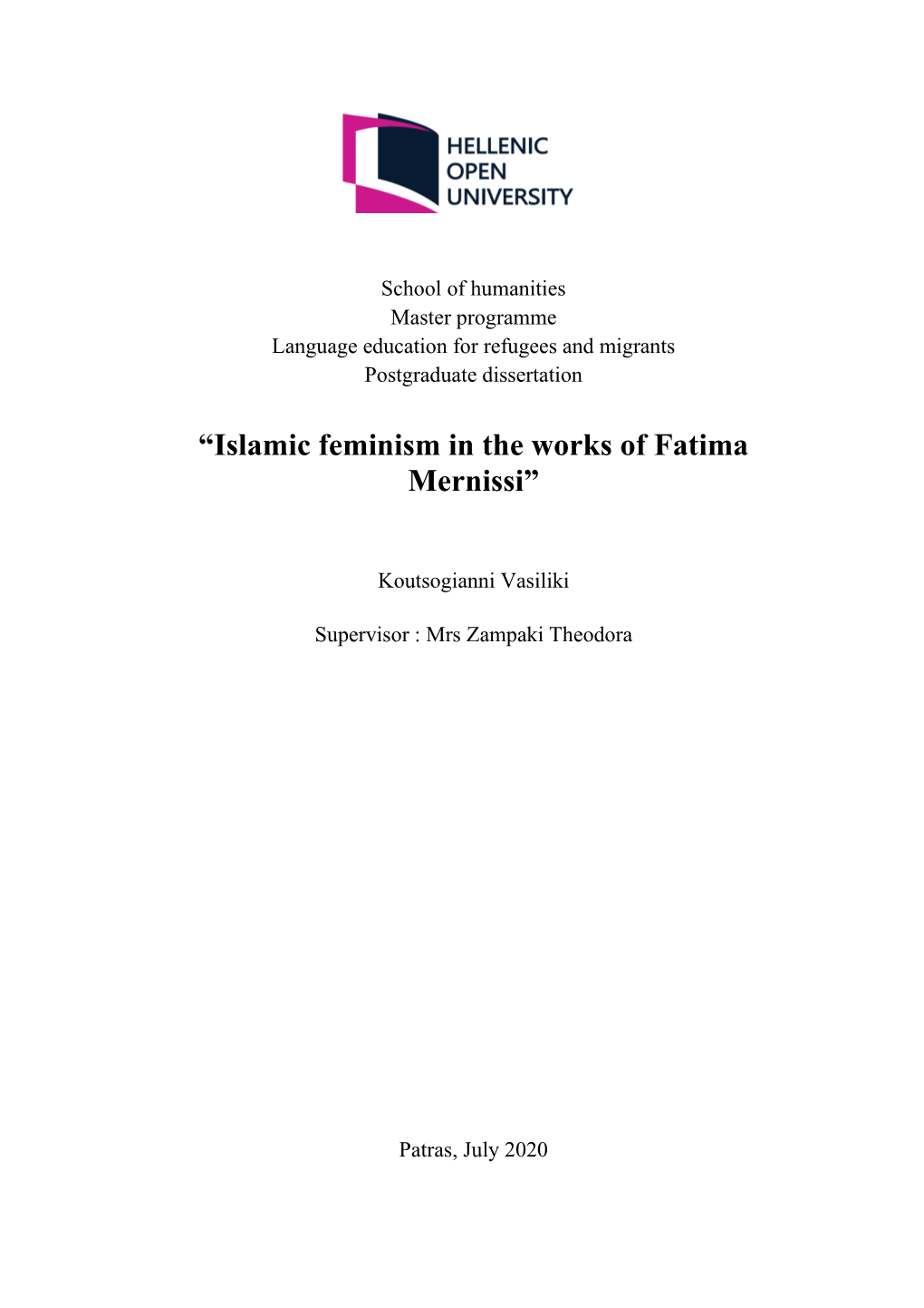 “Islamic Feminism in the Works of Fatima Mernissi”