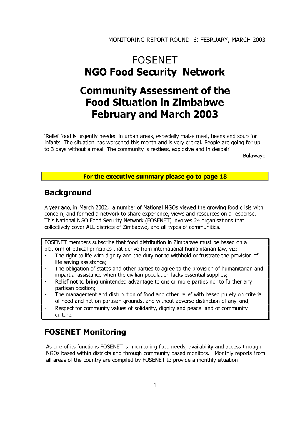 FOSENET NGO Food Security Network Community Assessment Of
