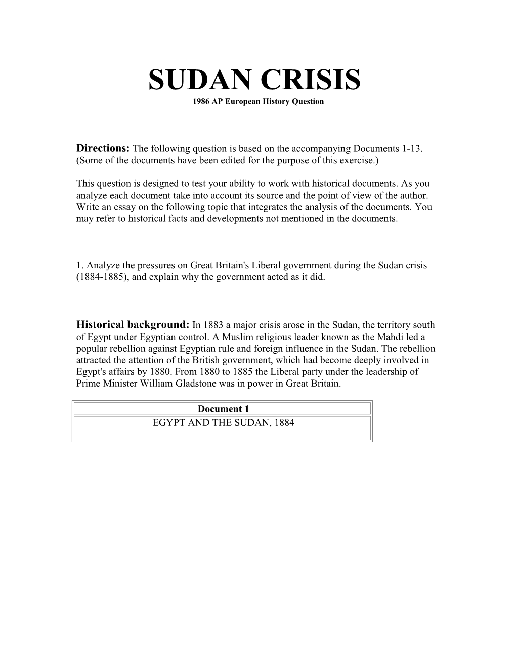 SUDAN CRISIS 1986 AP European History Question