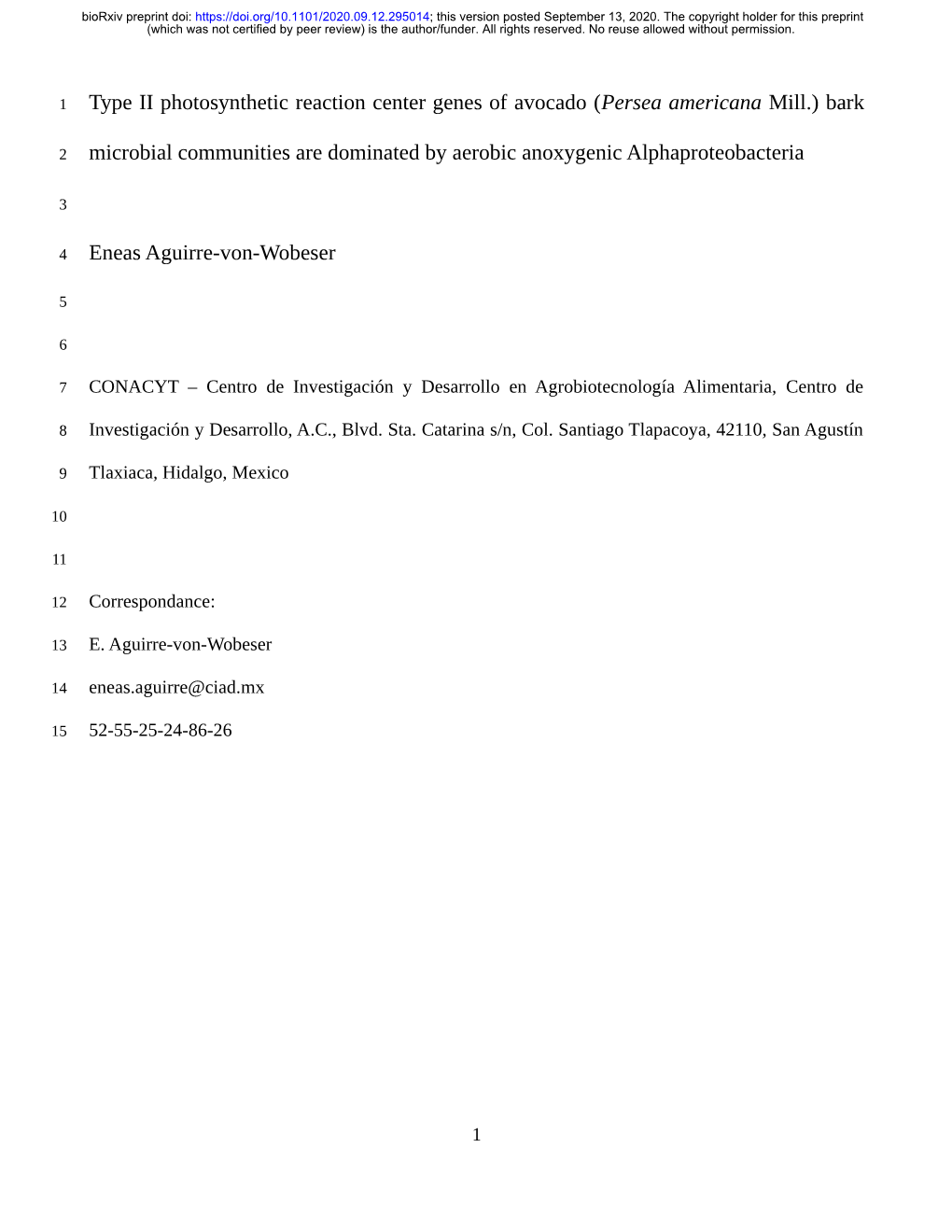 Type II Photosynthetic Reaction Center Genes of Avocado (Persea Americana Mill.) Bark