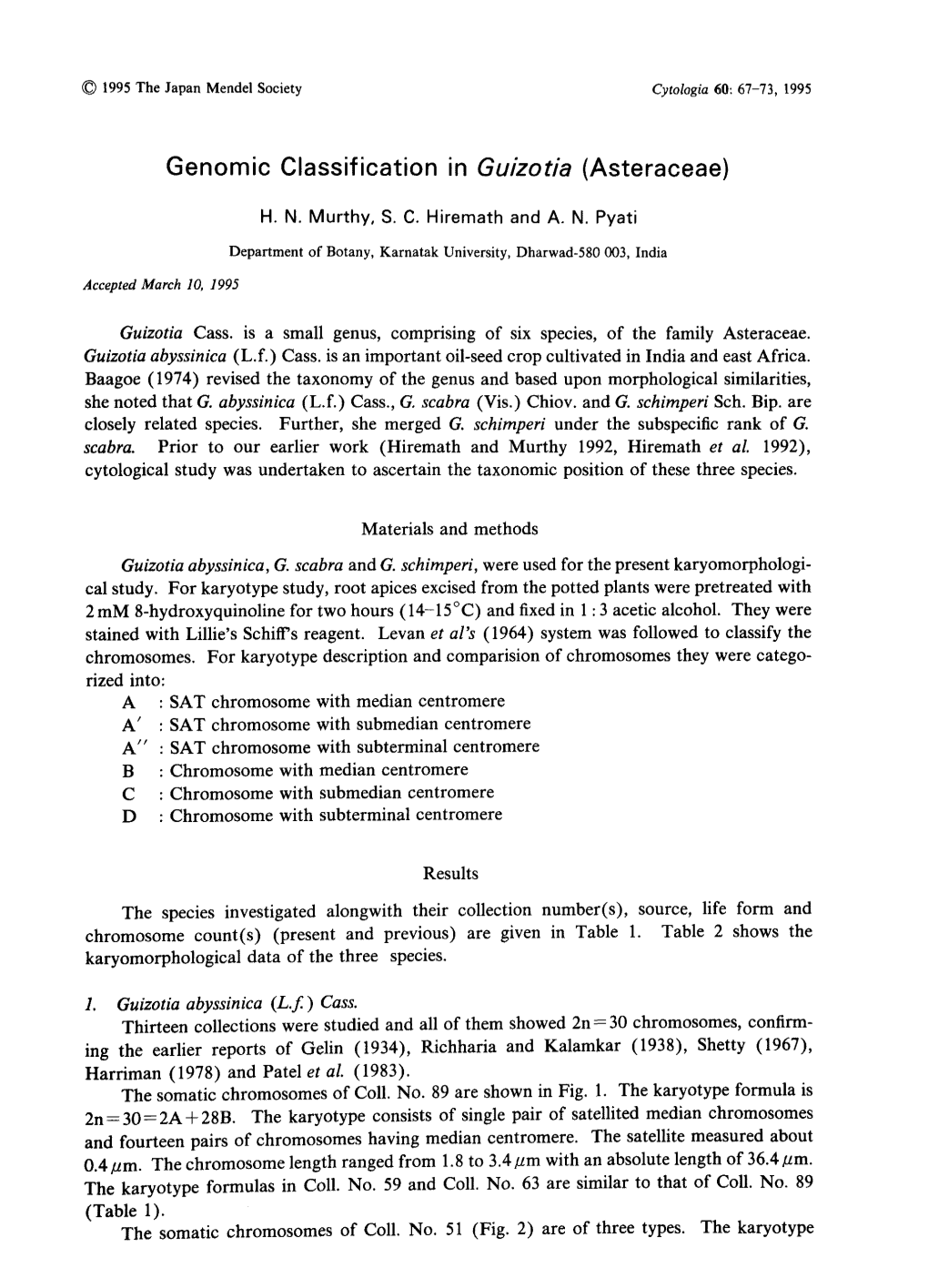 Genomic Classification in Guizotia (Asteraceae)