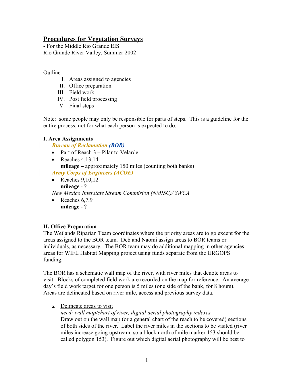 Procedures for Vegetation Surveys