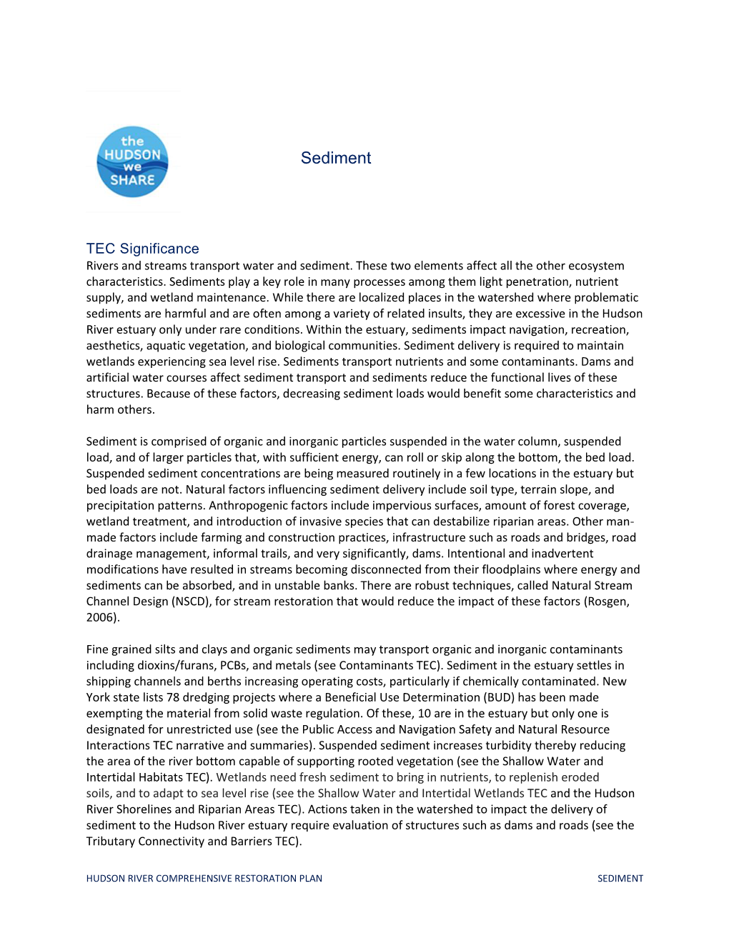 Hudson River Comprehensive Restoration Plan Sediment