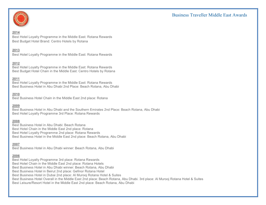 Business Traveller Middle East Awards