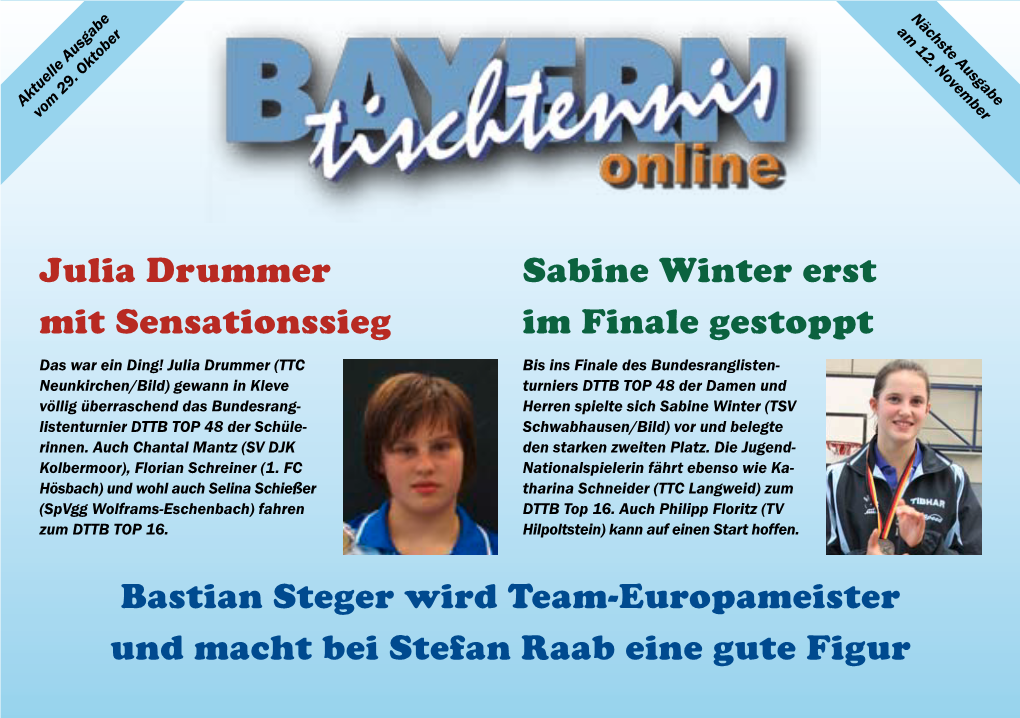 Julia Drummer Mit Sensationssieg Sabine Winter Erst Im Finale