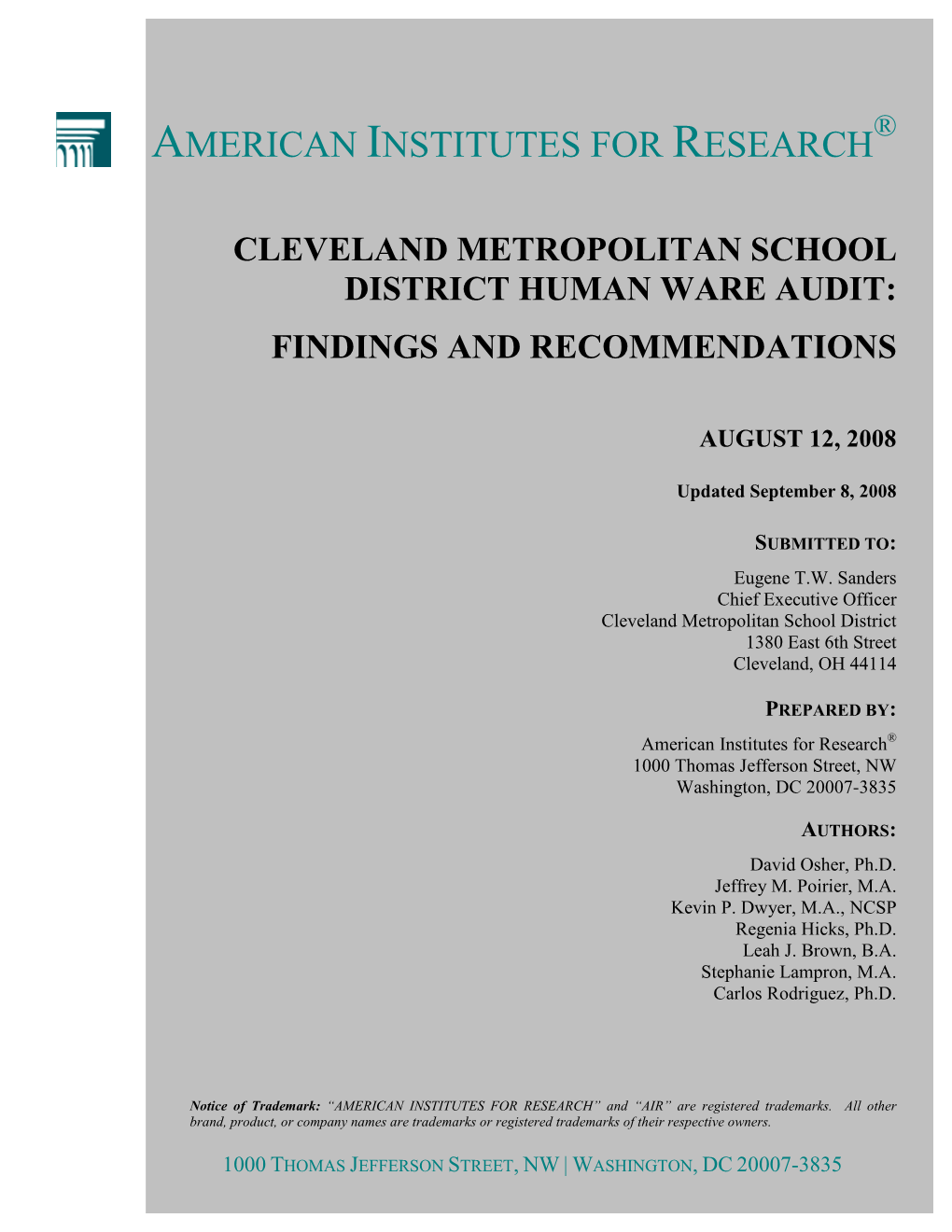 Cleveland Metropolitan School District Human Ware Audit: Findings and Recommendations