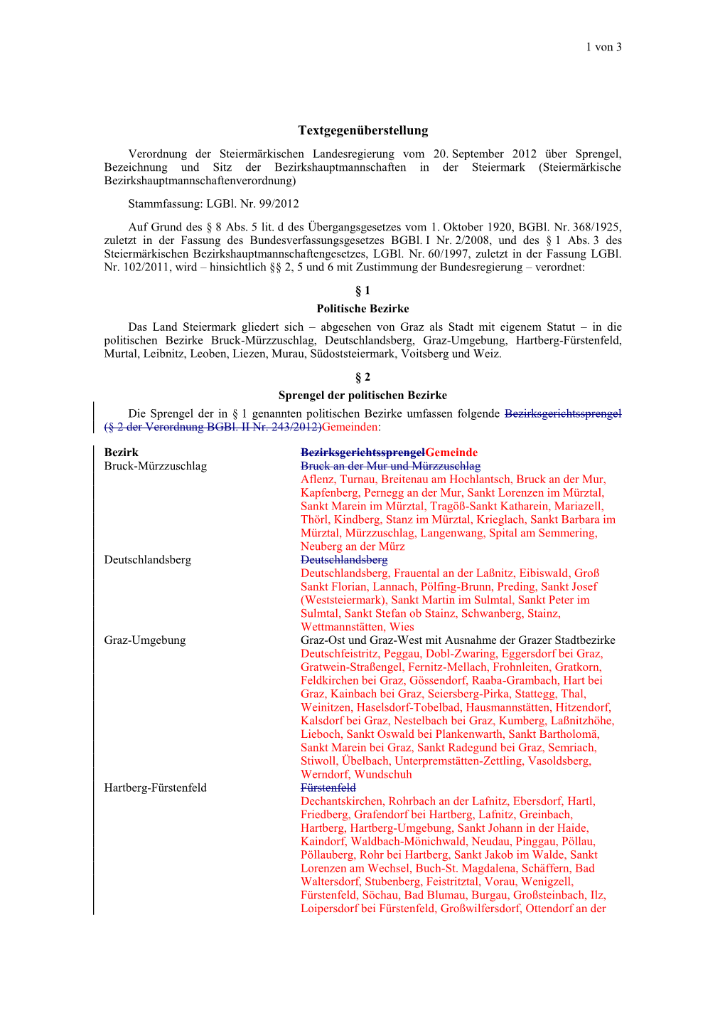 Textgegenüberstellung Verordnung Der Steiermärkischen Landesregierung Vom 20